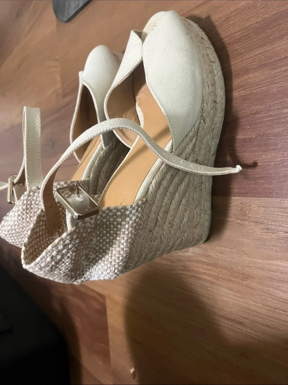 Castaner Cream Canvas Espadrille Wedge Sandals with Ankle Strap